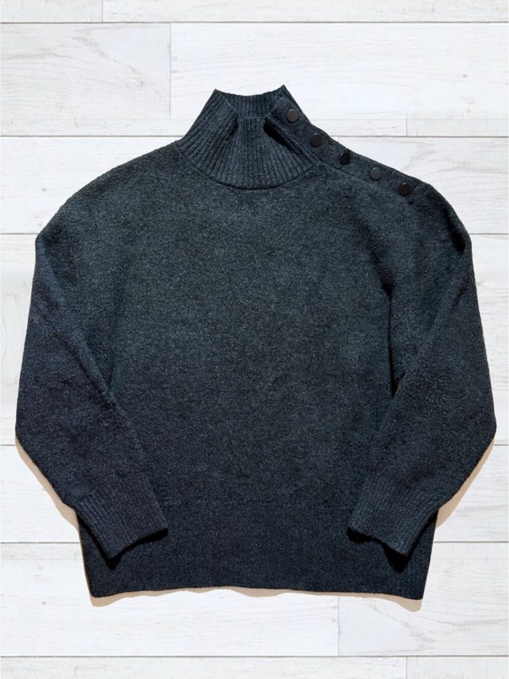 ZARA Charcoal Shoulder Snap Mock Neck Sweater S